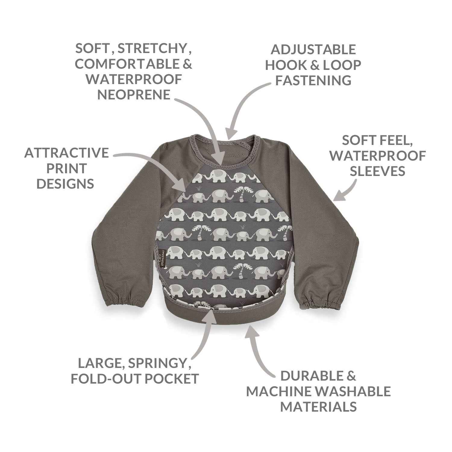 Weaning Bib with Sleeves - Elephants UltraBib
