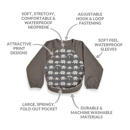 Weaning Bib with Sleeves - Elephants UltraBib