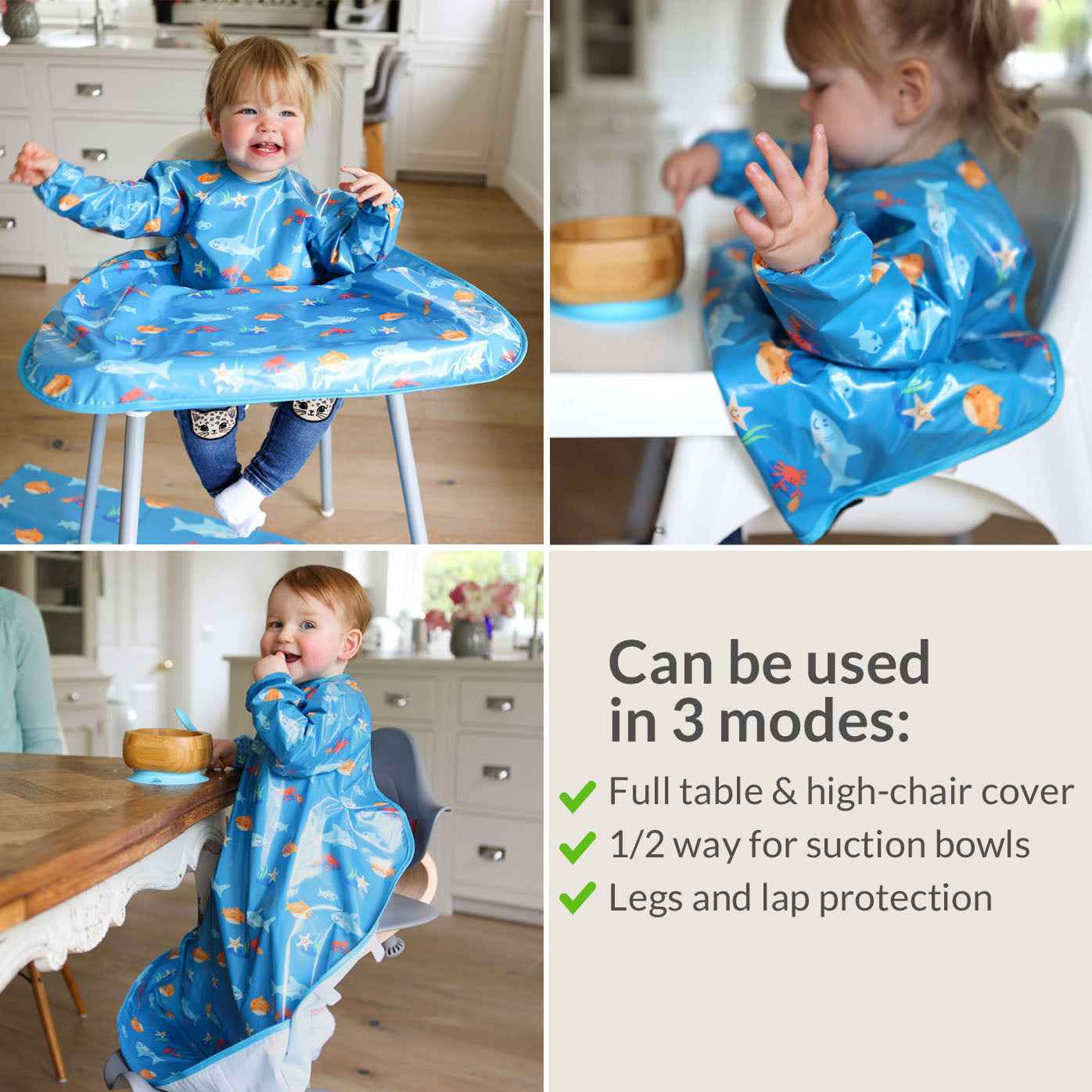 Wipeezee Coverall Bib - Turquoise Sea Creatures