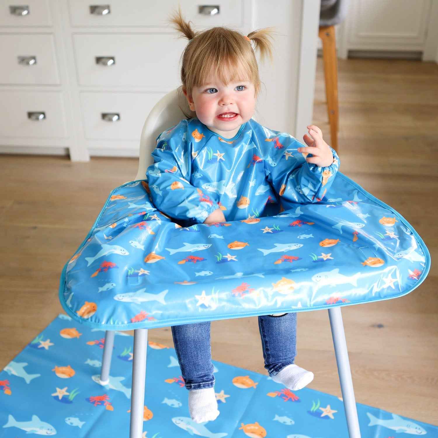 Wipeezee Coverall Bib - Turquoise Sea Creatures