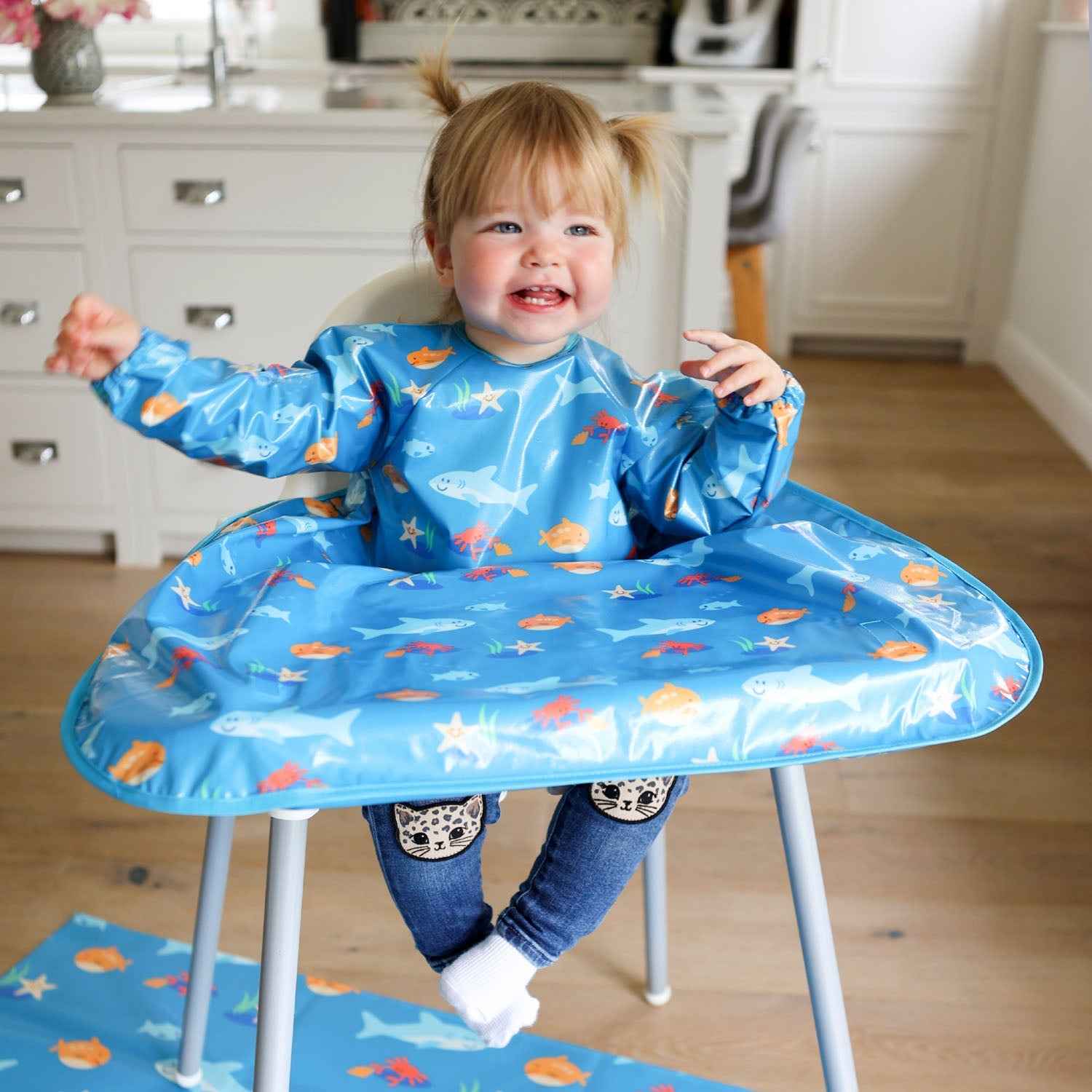 Wipeezee Coverall Bib - Turquoise Sea Creatures