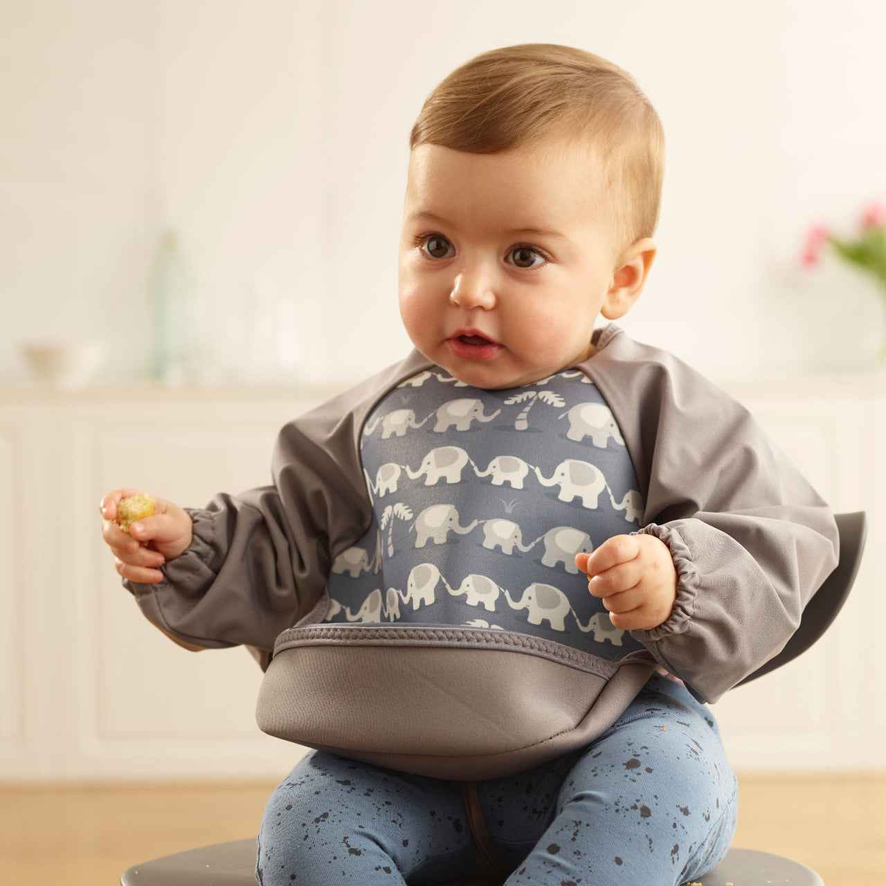 Weaning Bib with Sleeves - Elephants UltraBib