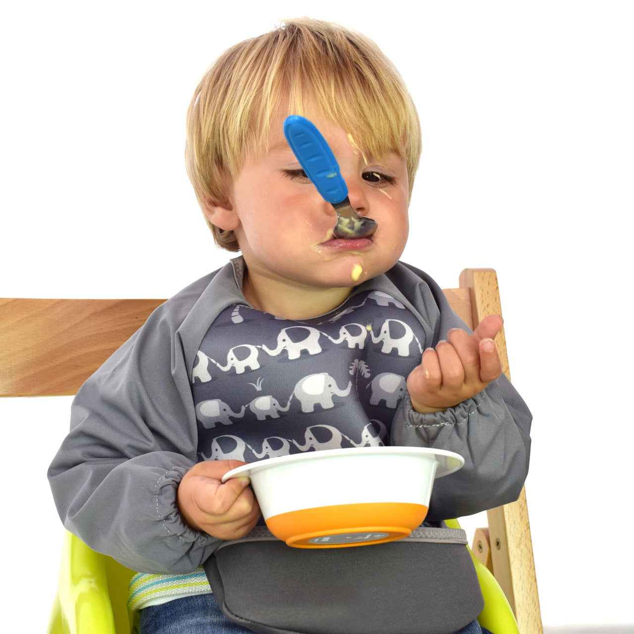 Weaning Bib with Sleeves - Elephants UltraBib