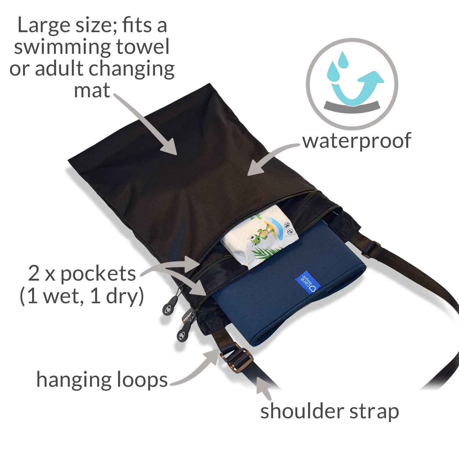Adult Changing Mat and Waterproof Bag Set - Aubergine/Black