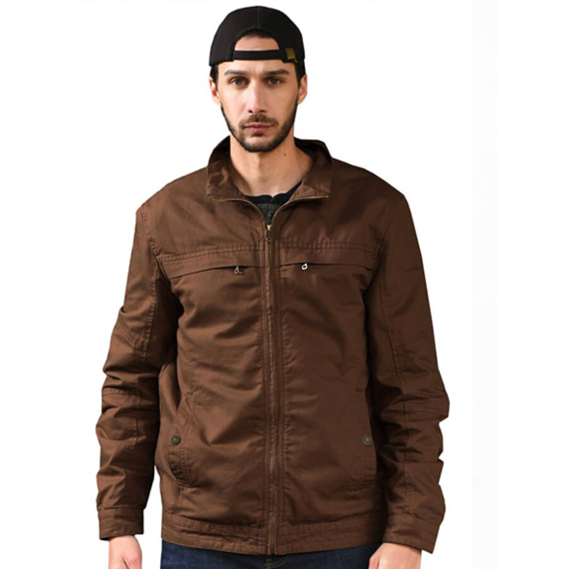 Mens Cotton Harrington Jacket Classic Lightweight Coat Brown XL WenVen