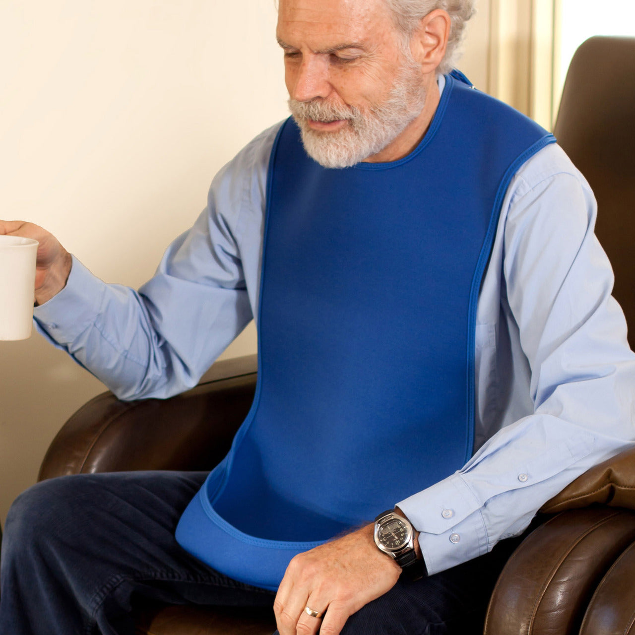 Tabard style adult bib - Medium Blue