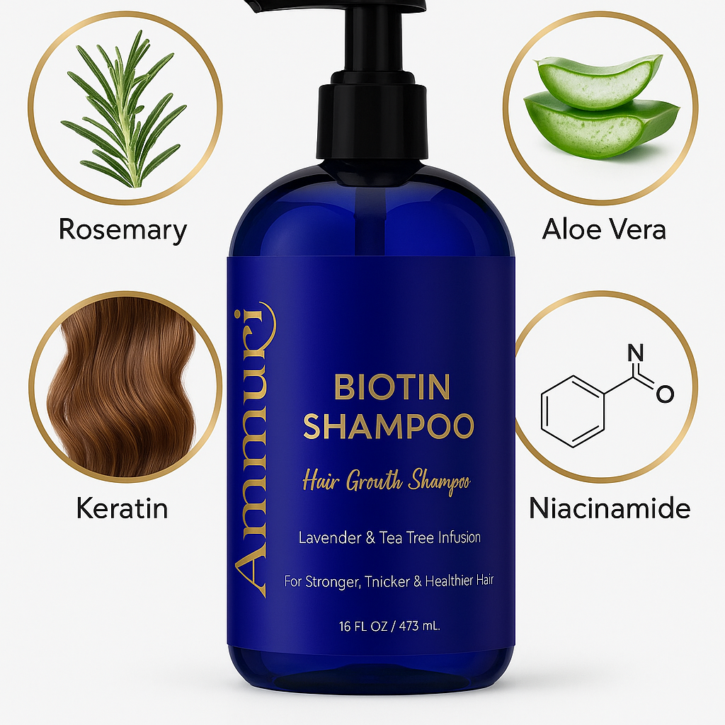 Ammuri Supreme Biotin Shampoo – Daily Hair Care for Thicker-Looking Hair (473ml)
