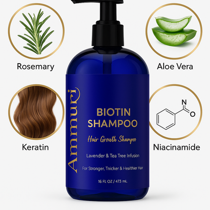 Ammuri Supreme Biotin Shampoo – Daily Hair Care for Thicker-Looking Hair (473ml)