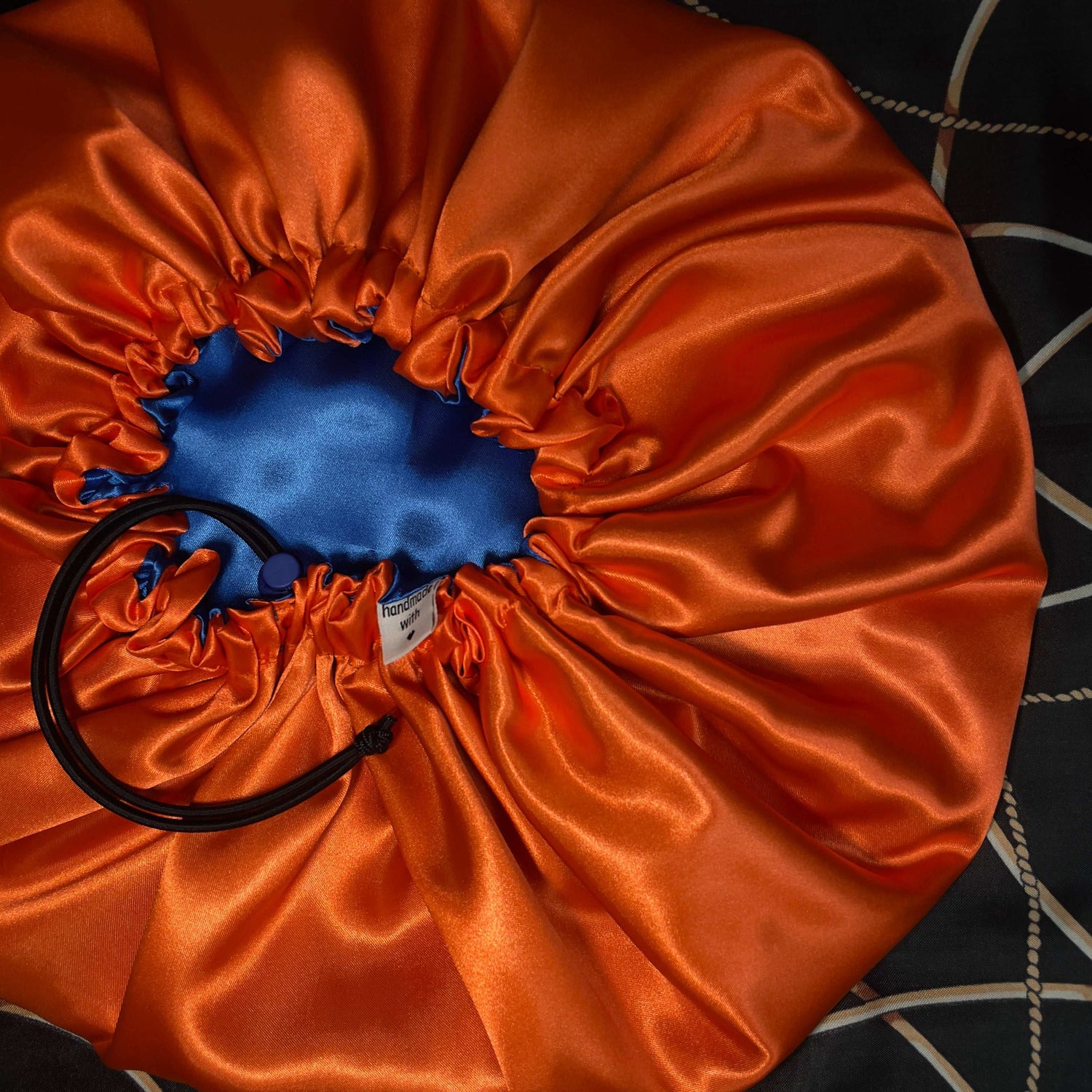 Orange &amp; Blue Reversible Satin Bonnet – Dual Colour Adjustable