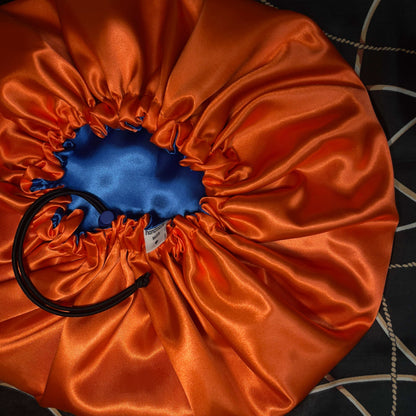 Orange &amp; Blue Reversible Satin Bonnet – Dual Colour Adjustable