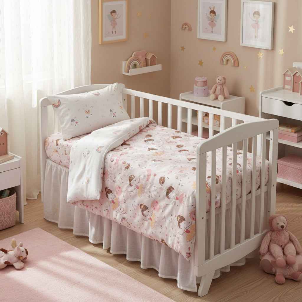 FORREST 3 Piece Reversible Cot Bed Set – Organic Cotton Baby Bedding - Fairy