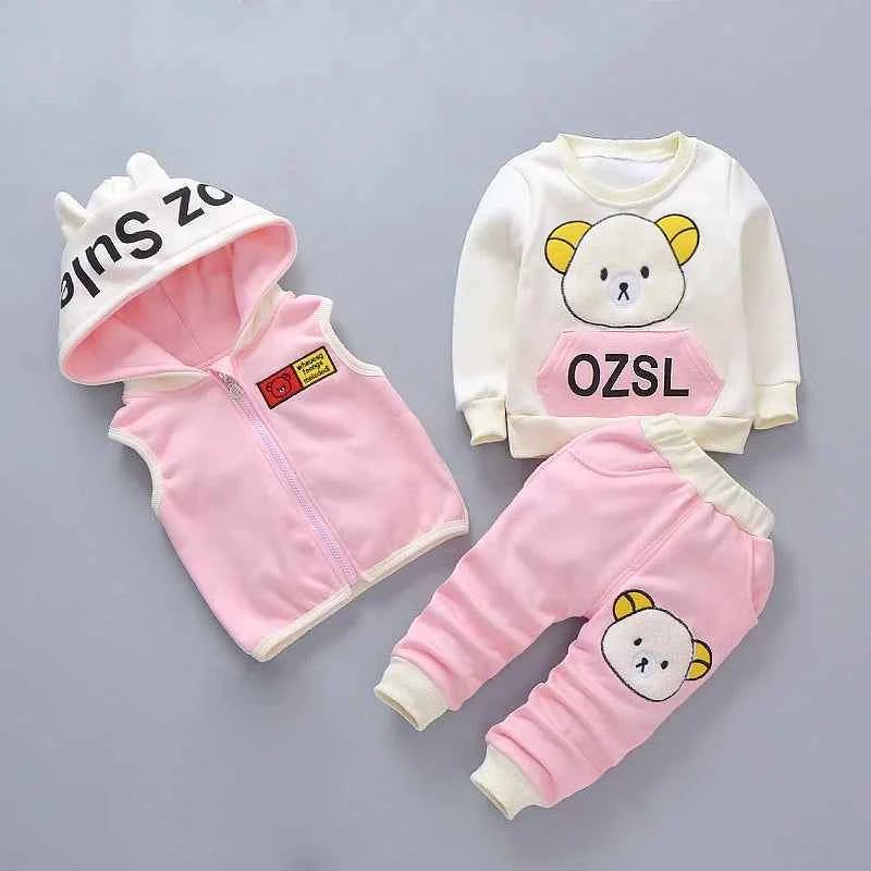 3pc/Set Animal Bear Baby Set For Newborn Winter Infant Clothing Sets Super Keep Warm Baby Girl Clothes Kids Sport Suit Outfits