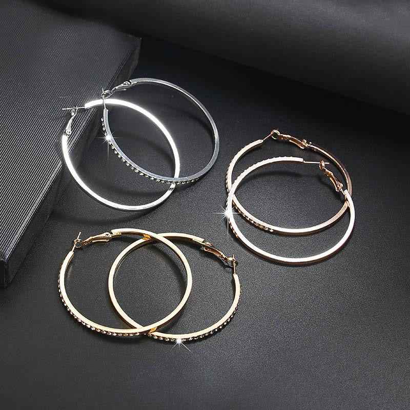 Simple Fashion Rhinestone-Encrusted Alloy Big Hoop Earrings