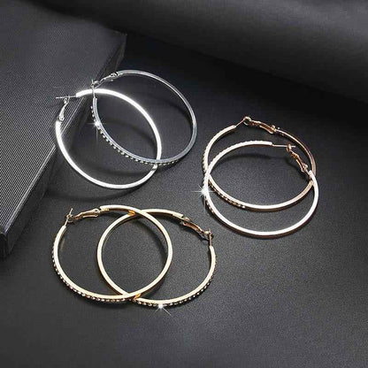 Simple Fashion Rhinestone-Encrusted Alloy Big Hoop Earrings