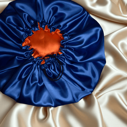 Orange &amp; Blue Reversible Satin Bonnet – Dual Colour Adjustable