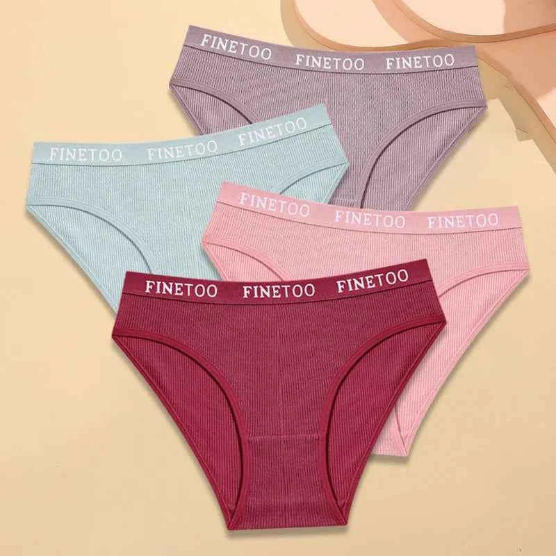 FINETOO 4Pcs Cotton Striped Underwear Women&