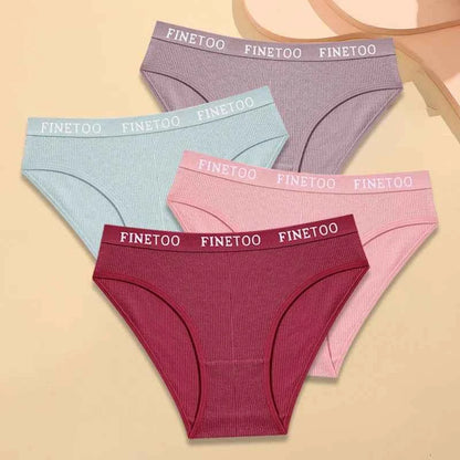 FINETOO 4Pcs Cotton Striped Underwear Women&