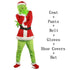 Grinch Christmas Costume for Adults Green Fleece Santa Suit with Red White Trim Festive Holiday Party Outfit Cosplay Full Set