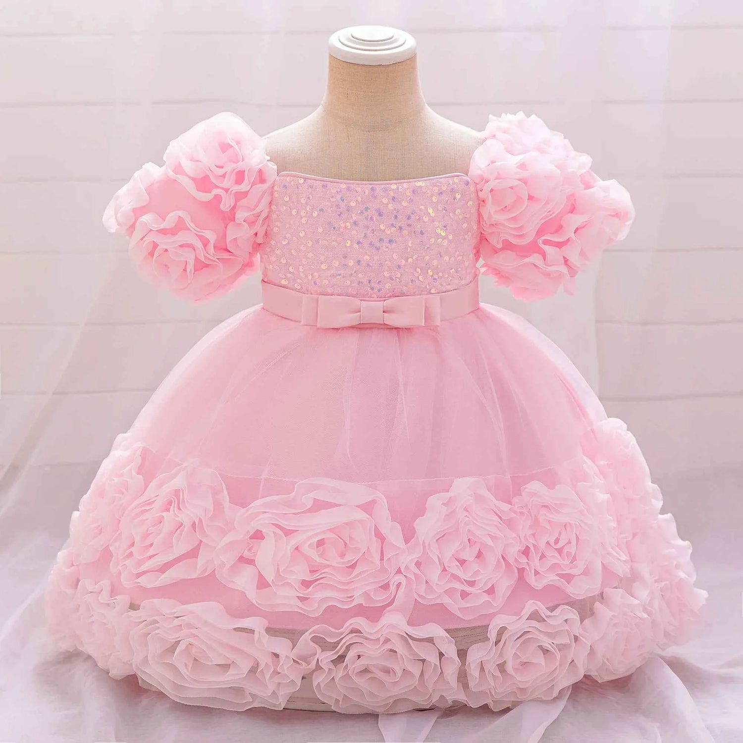 Girls 3D Flower Party Princess Dress for Baby Christmas Gown 1-10 Yrs Birthday Bow Tulle Bridemaid Dresses Wedding Kids Clothing