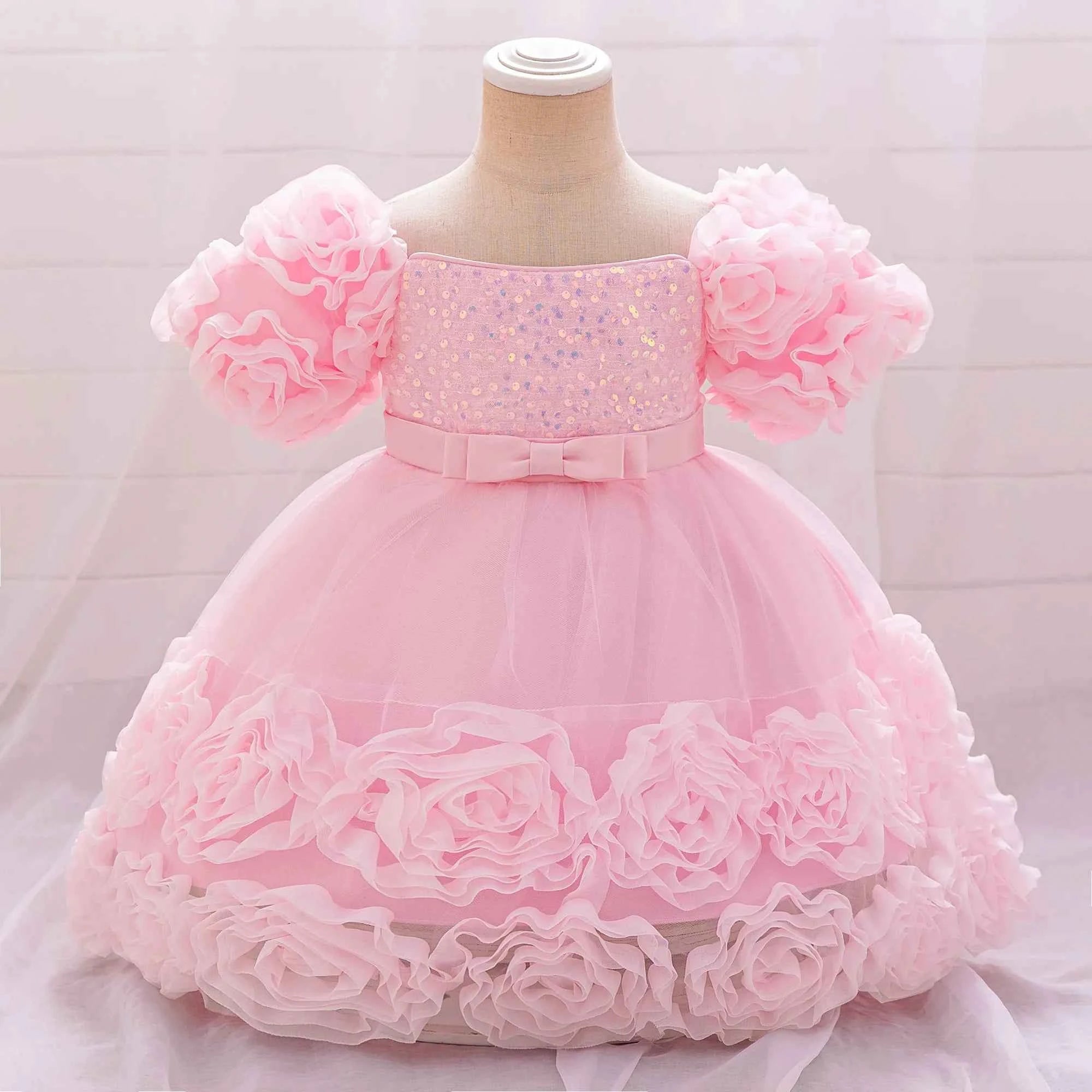 Girls 3D Flower Party Princess Dress for Baby Christmas Gown 1-10 Yrs Birthday Bow Tulle Bridemaid Dresses Wedding Kids Clothing