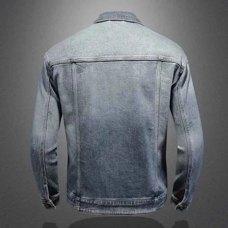 Men’s Classic Denim Jacket – Retro Casual Streetwear Outerwear with Turn-Down Collar and Button Closure, All-Season Fashion Coat
