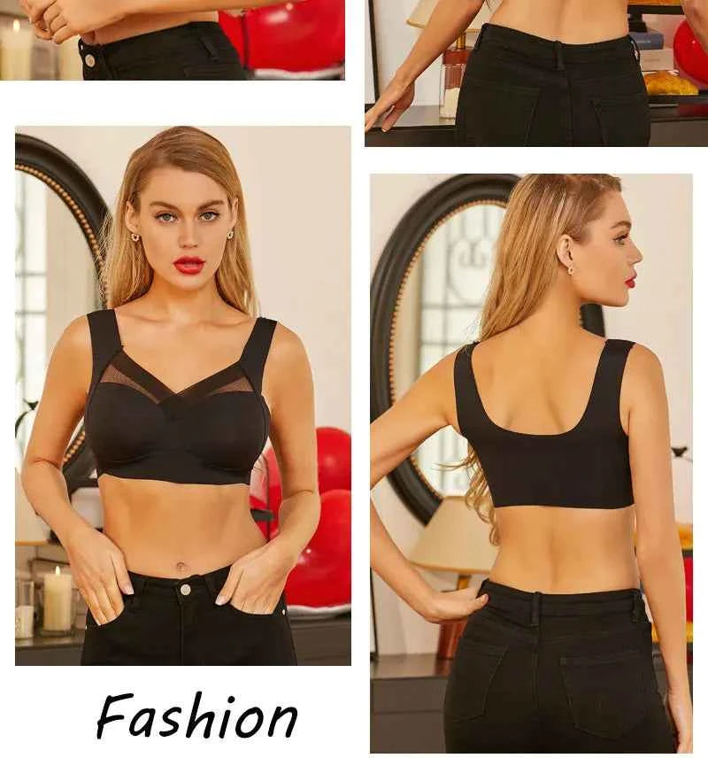 Women Sexy Bra Full Cup Brassiere Female U Back Underwear Lace Splicing Pespective Bralette V Neck Intimates Lingerie Large Size