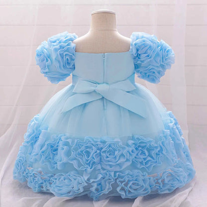 Girls 3D Flower Party Princess Dress for Baby Christmas Gown 1-10 Yrs Birthday Bow Tulle Bridemaid Dresses Wedding Kids Clothing