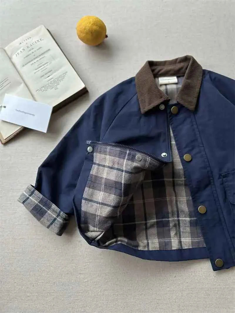 Boys Plaid Lined Jacket, Spring Autumn Cotton Coat