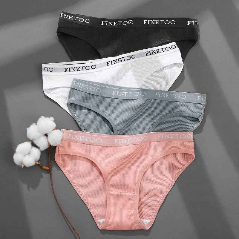 FINETOO 4Pcs Cotton Striped Underwear Women&