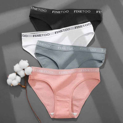 FINETOO 4Pcs Cotton Striped Underwear Women&