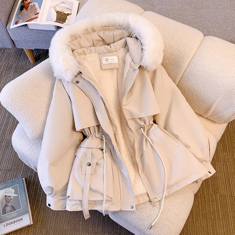Women Winter Big Fur Hooded Collar Long Parka