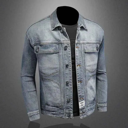 Men’s Classic Denim Jacket – Retro Casual Streetwear Outerwear with Turn-Down Collar and Button Closure, All-Season Fashion Coat