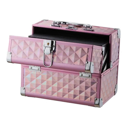 Modishion Professional Makeup Case Portable Makeup Case 2 Trays with Mirror Makeup Tool Storage Box Travel Makeup Case