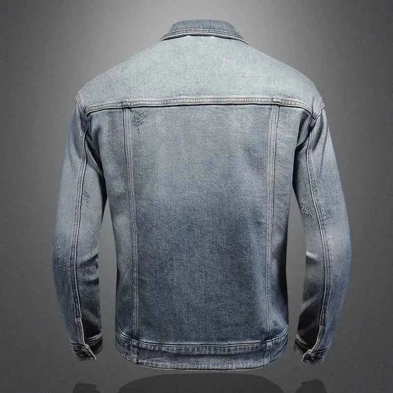 Men’s Classic Denim Jacket – Retro Casual Streetwear Outerwear with Turn-Down Collar and Button Closure, All-Season Fashion Coat