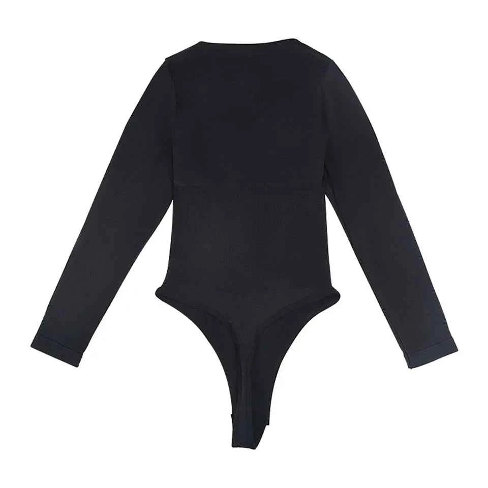 Female Underwear Open Crotch One-Piece Bodysuit Long Sleeve Seamless Waist Trainer Body Shaper Sheath Flat Belly Shapewear Woman