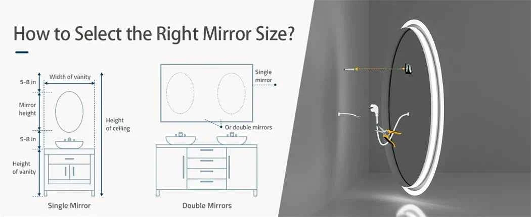 LED Bathroom Mirror Round 600/800mm Illuminated Dimmable Backlit Lighted Wall Vanity Mirror Anti-fog Smart Makeup Shaving Mirror