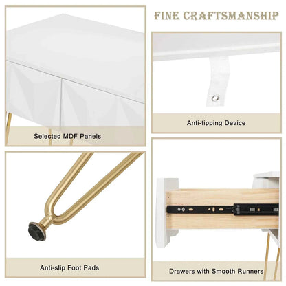 1SET White Gold Dressing Table  with 360° Swivel Mirror 3 Drawers 3D Effect Velvet Stool Cosmetic Makeup dressers for Bedroom