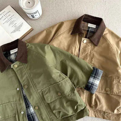 Boys Plaid Lined Jacket, Spring Autumn Cotton Coat