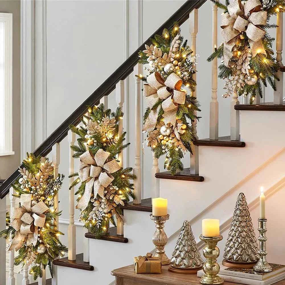 Without/with Light Christmas Wreath Centerpiece Decoration Round Holiday Wall Door Hanging Ornament Swag Trim Garland Home Decor