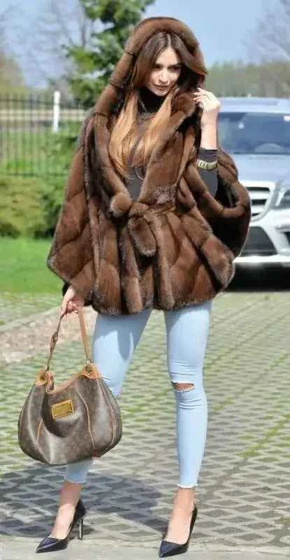 New Elegant Quality Faux Fur Hooded Women&