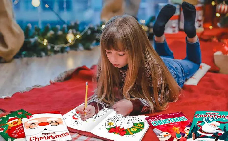 Christmas Coloring Book,24pcs Christmas Coloring Books Bulk/Xmas Activity Books Bulk &amp; 12 Christmas Party Color Pencils for Kids