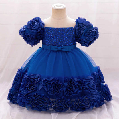Girls 3D Flower Party Princess Dress for Baby Christmas Gown 1-10 Yrs Birthday Bow Tulle Bridemaid Dresses Wedding Kids Clothing