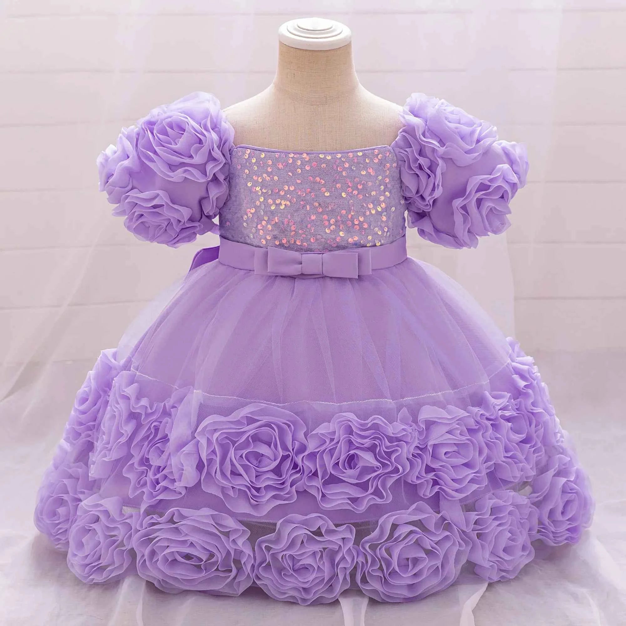 Girls 3D Flower Party Princess Dress for Baby Christmas Gown 1-10 Yrs Birthday Bow Tulle Bridemaid Dresses Wedding Kids Clothing