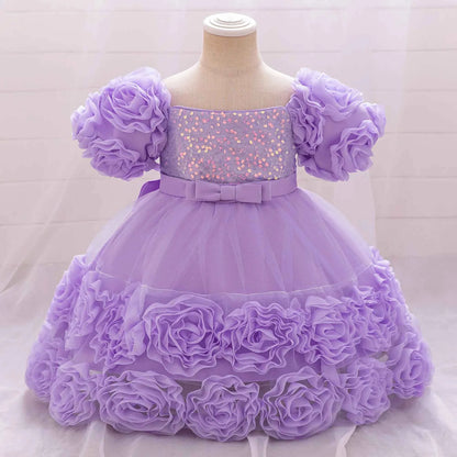 Girls 3D Flower Party Princess Dress for Baby Christmas Gown 1-10 Yrs Birthday Bow Tulle Bridemaid Dresses Wedding Kids Clothing