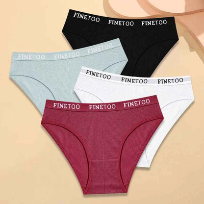 FINETOO 4Pcs Cotton Striped Underwear Women&