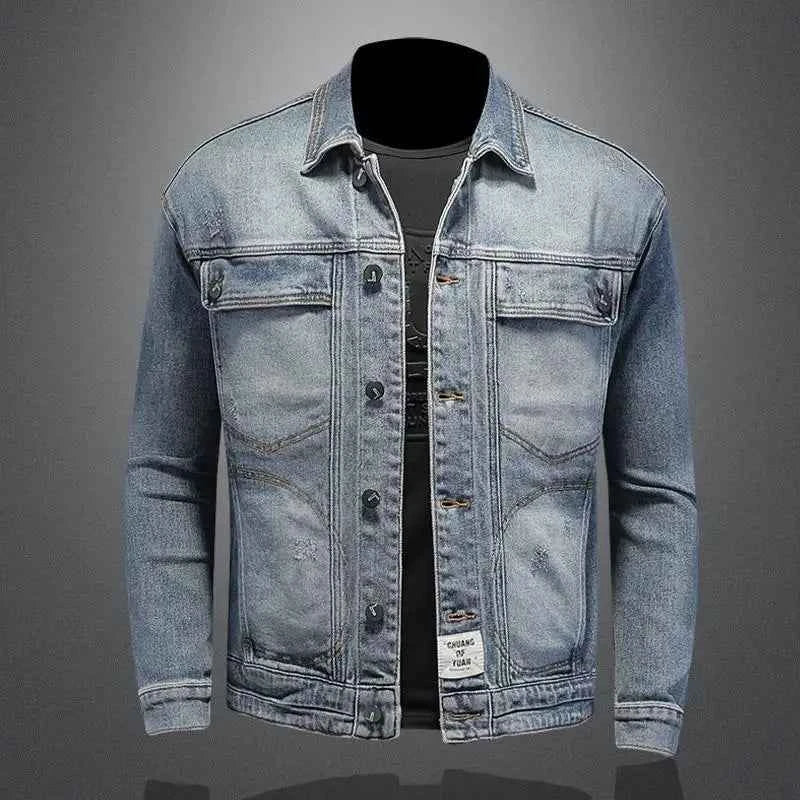 Men’s Classic Denim Jacket – Retro Casual Streetwear Outerwear with Turn-Down Collar and Button Closure, All-Season Fashion Coat