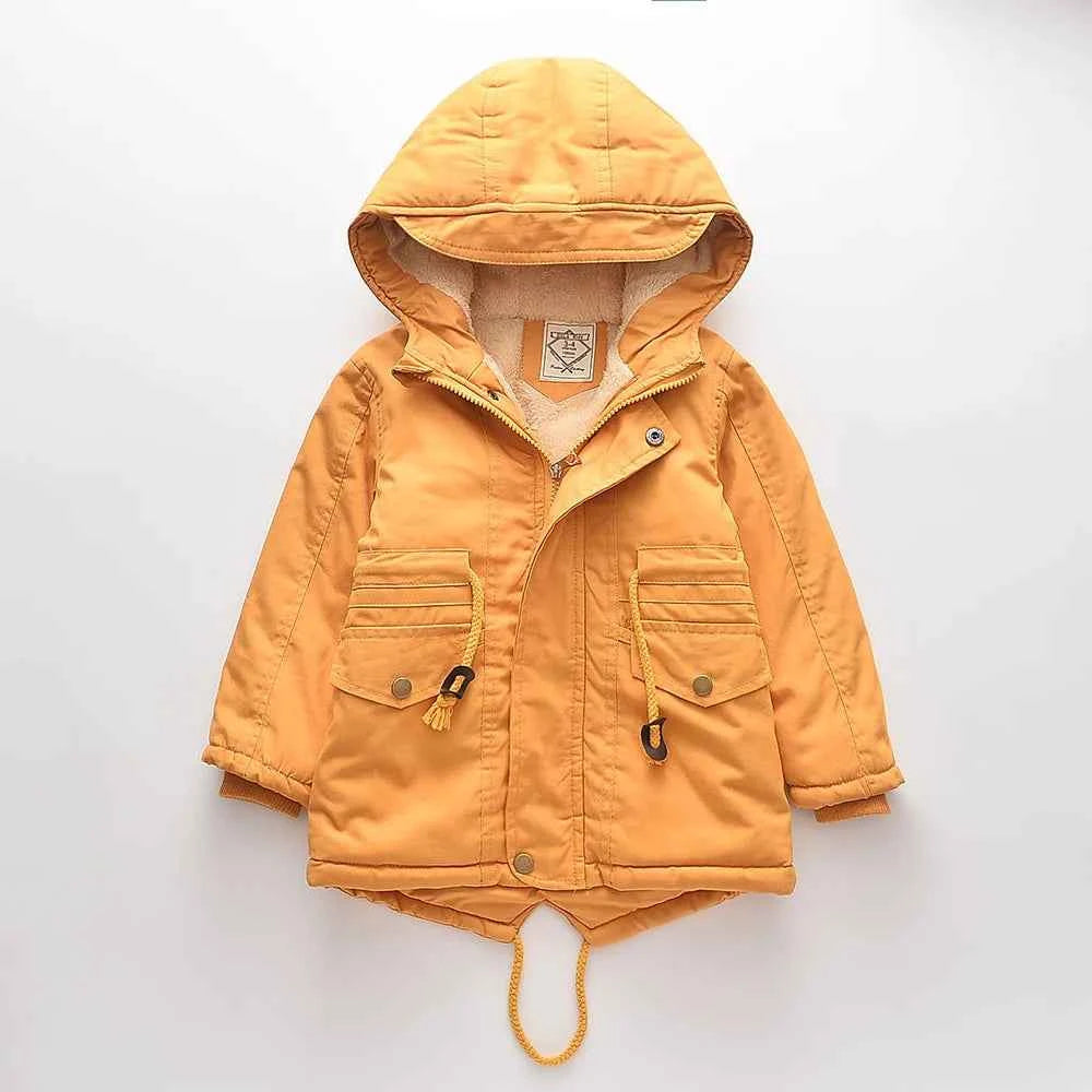 Winter Kids Clothes Plus Velvet Thicken Warm Jacket for Girls Casual Zipper Boys Outerwear Solid Versatile Children&