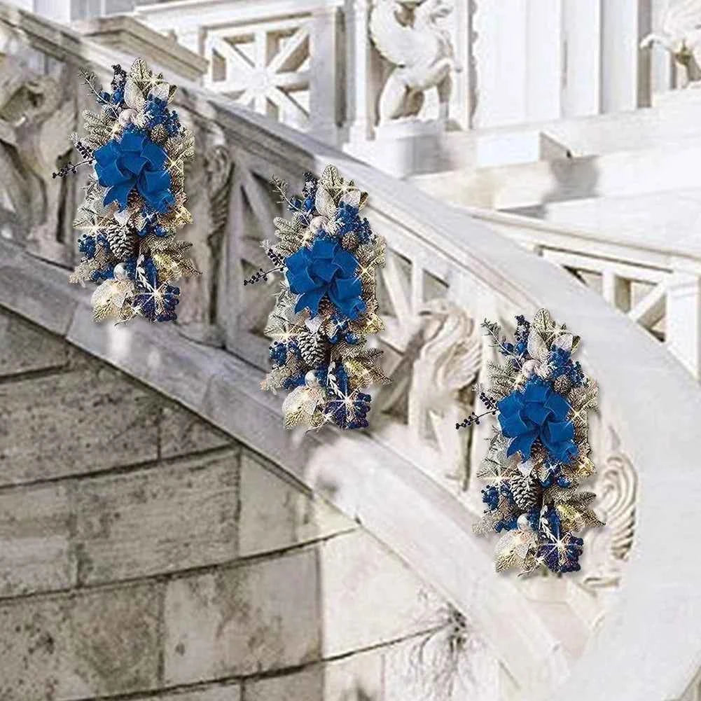 Without/with Light Christmas Wreath Centerpiece Decoration Round Holiday Wall Door Hanging Ornament Swag Trim Garland Home Decor