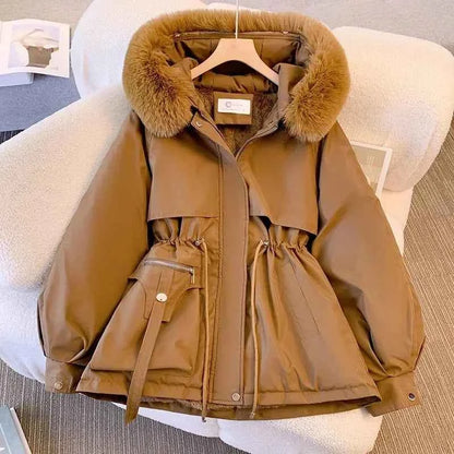 Women Winter Big Fur Hooded Collar Long Parka