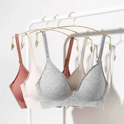 FINETOO Women Wireless Bra Deep V Padded Bralette S-XL Trendy Stripe Knitting Bras Sexy Ladies Brassiere Solid Underwear 6 Color